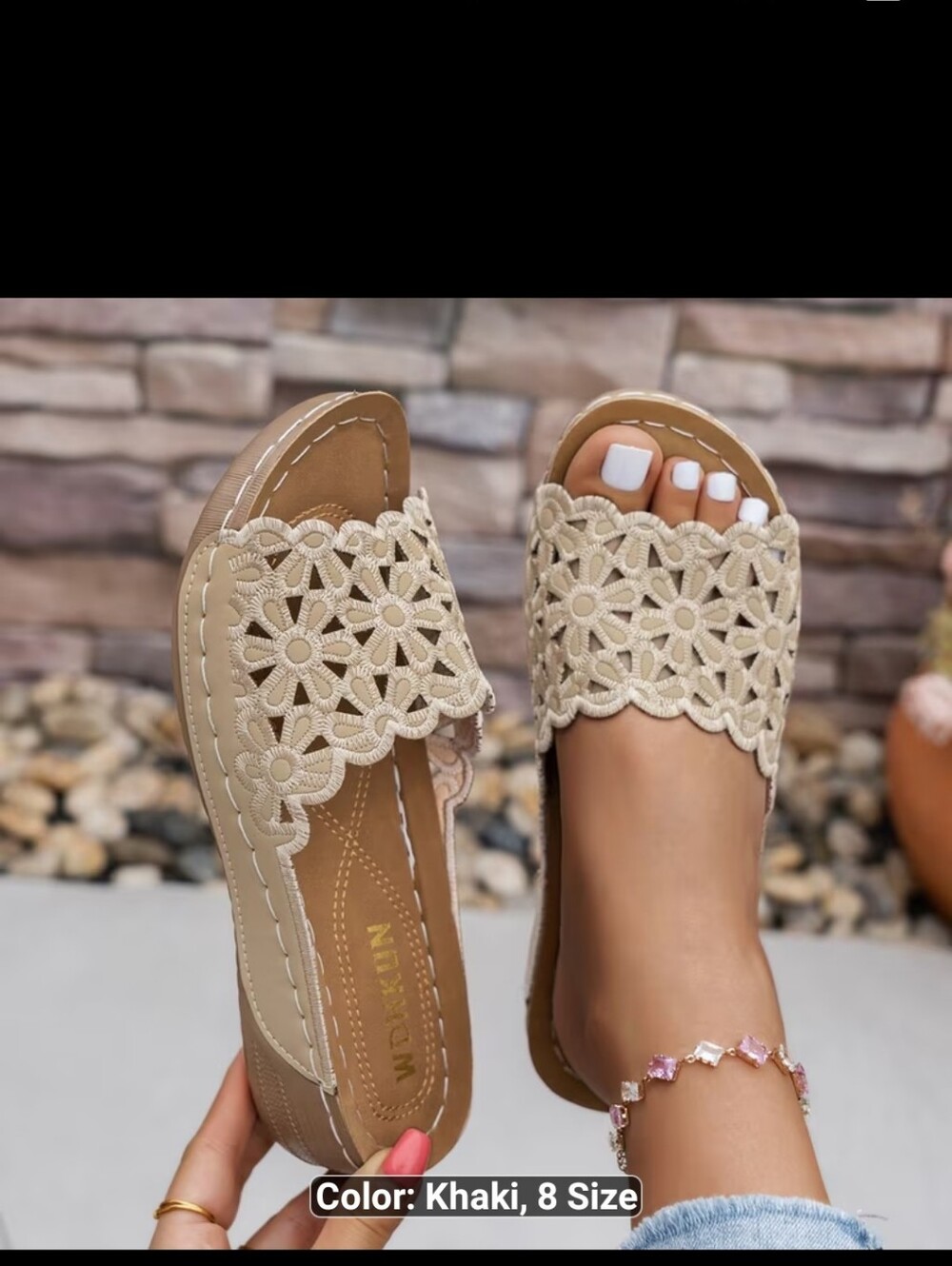 New Womens Khaki Floral Crochet Slide Sandals sz 10(43) 1674-1251
